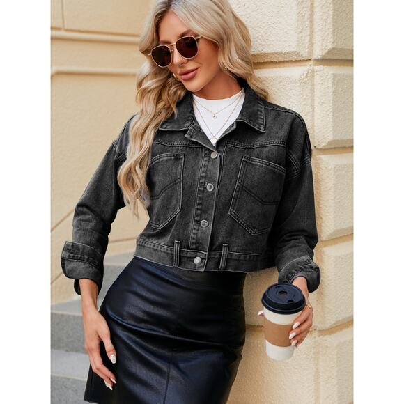 City Cropped Button Up Denim Jacket - Picture 3 of 6